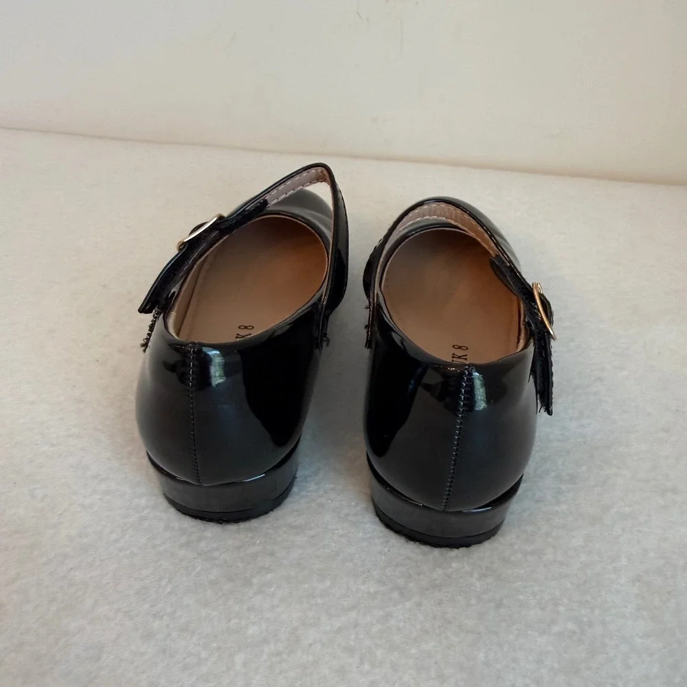 Girls Black Patent Mary Jane Dress Shoes Size 9 US 27 EU Gold Buckle Formal